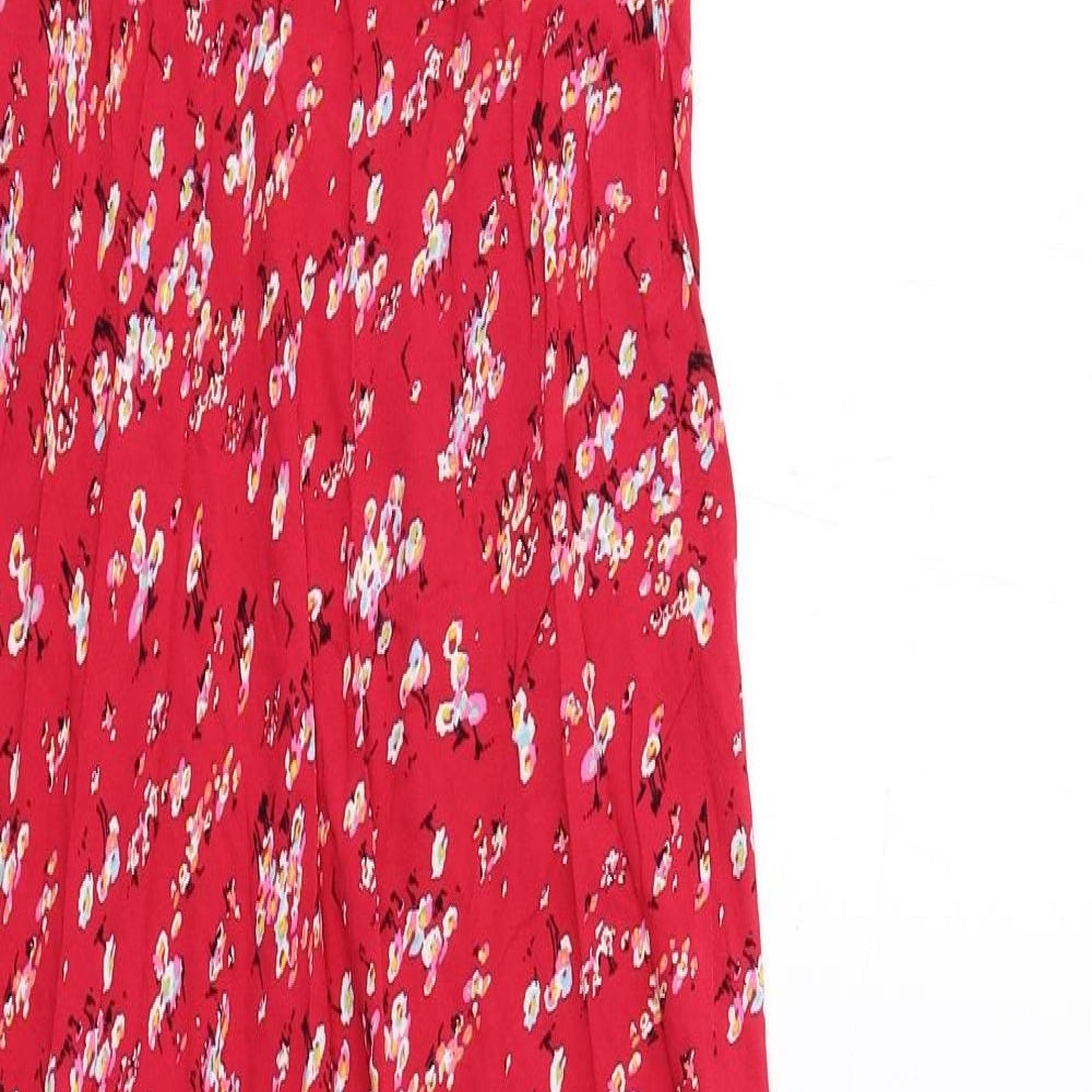 Marks and Spencer Womens Red Floral Viscose Maxi Size 10 V-Neck Pullover
