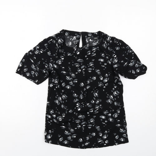 NEXT Womens Black Geometric Viscose Basic Blouse Size 6 Boat Neck