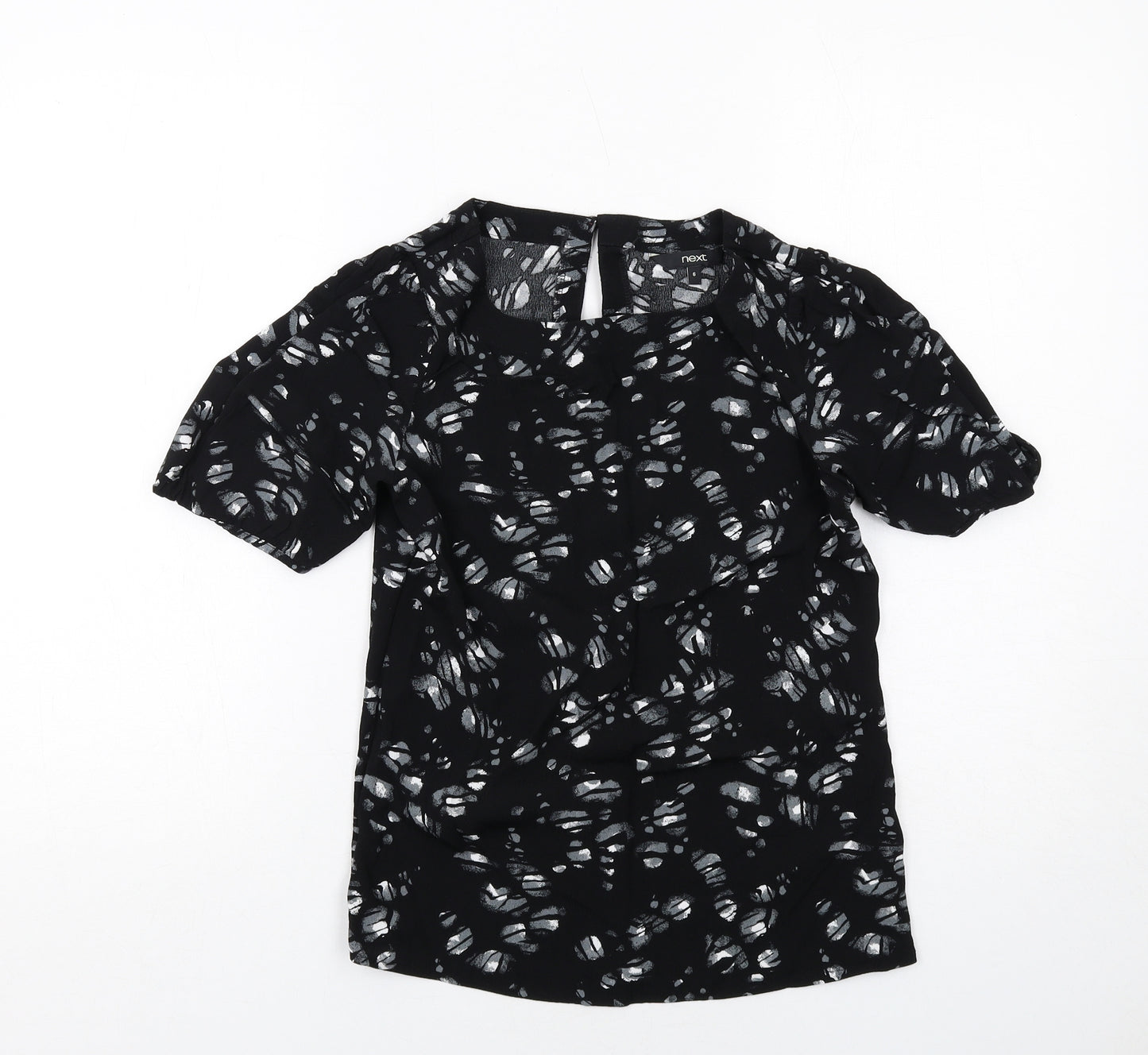 NEXT Womens Black Geometric Viscose Basic Blouse Size 6 Boat Neck