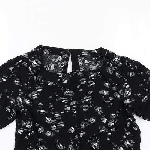 NEXT Womens Black Geometric Viscose Basic Blouse Size 6 Boat Neck