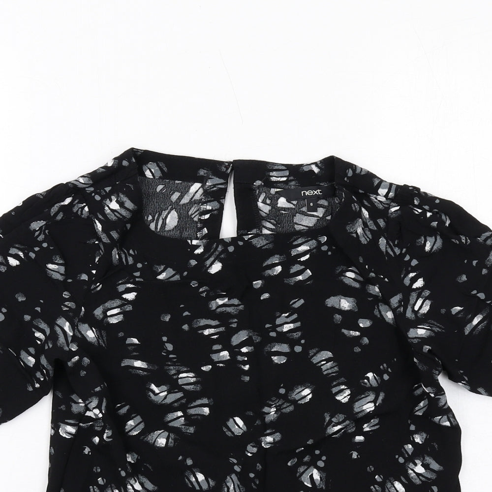 NEXT Womens Black Geometric Viscose Basic Blouse Size 6 Boat Neck