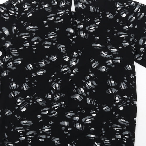 NEXT Womens Black Geometric Viscose Basic Blouse Size 6 Boat Neck