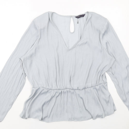 Marks and Spencer Womens Grey Polyester Basic Blouse Size 20 V-Neck
