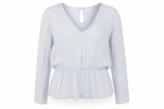Front view of Marks & Spencer women’s grey polyester basic blouse, size UK 20, v-neck