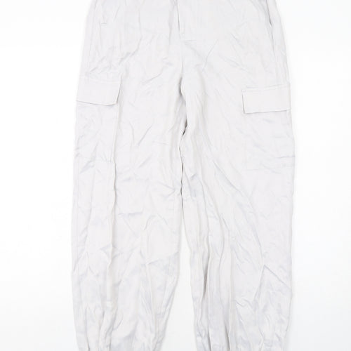 Marks and Spencer Girls Grey Viscose Cargo Trousers Size 13-14 Years Regular Zip