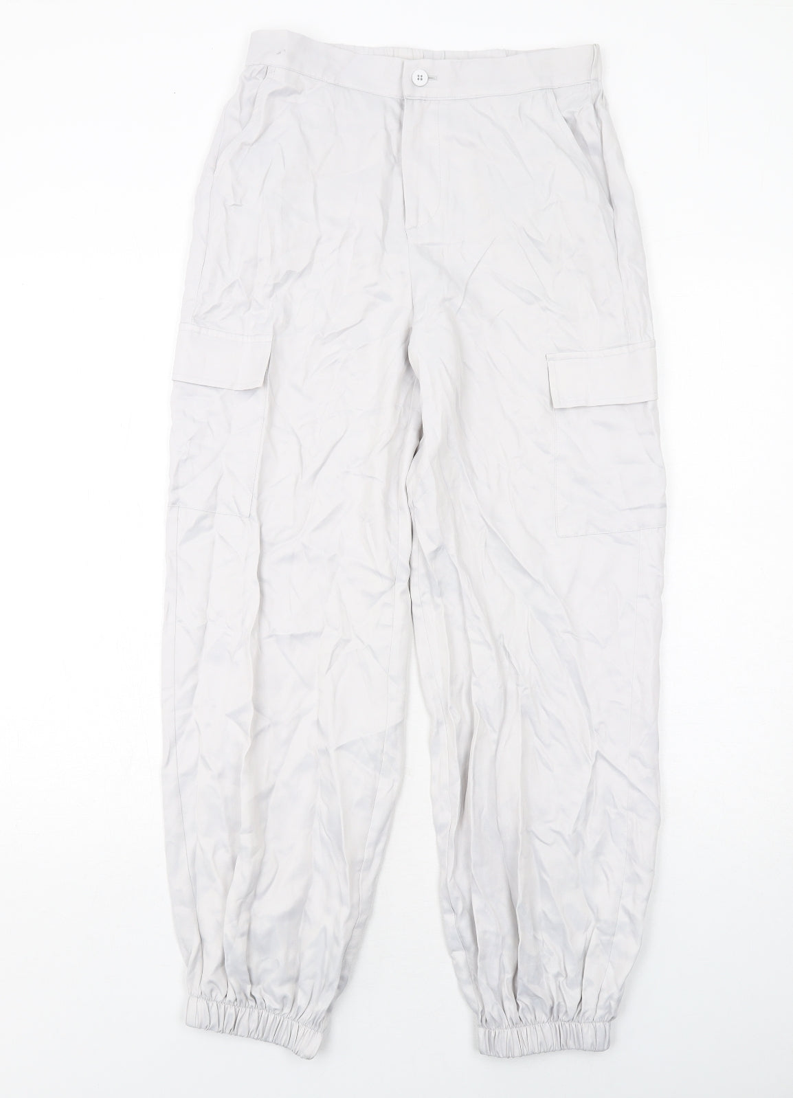 Marks and Spencer Girls Grey Viscose Cargo Trousers Size 13-14 Years Regular Zip