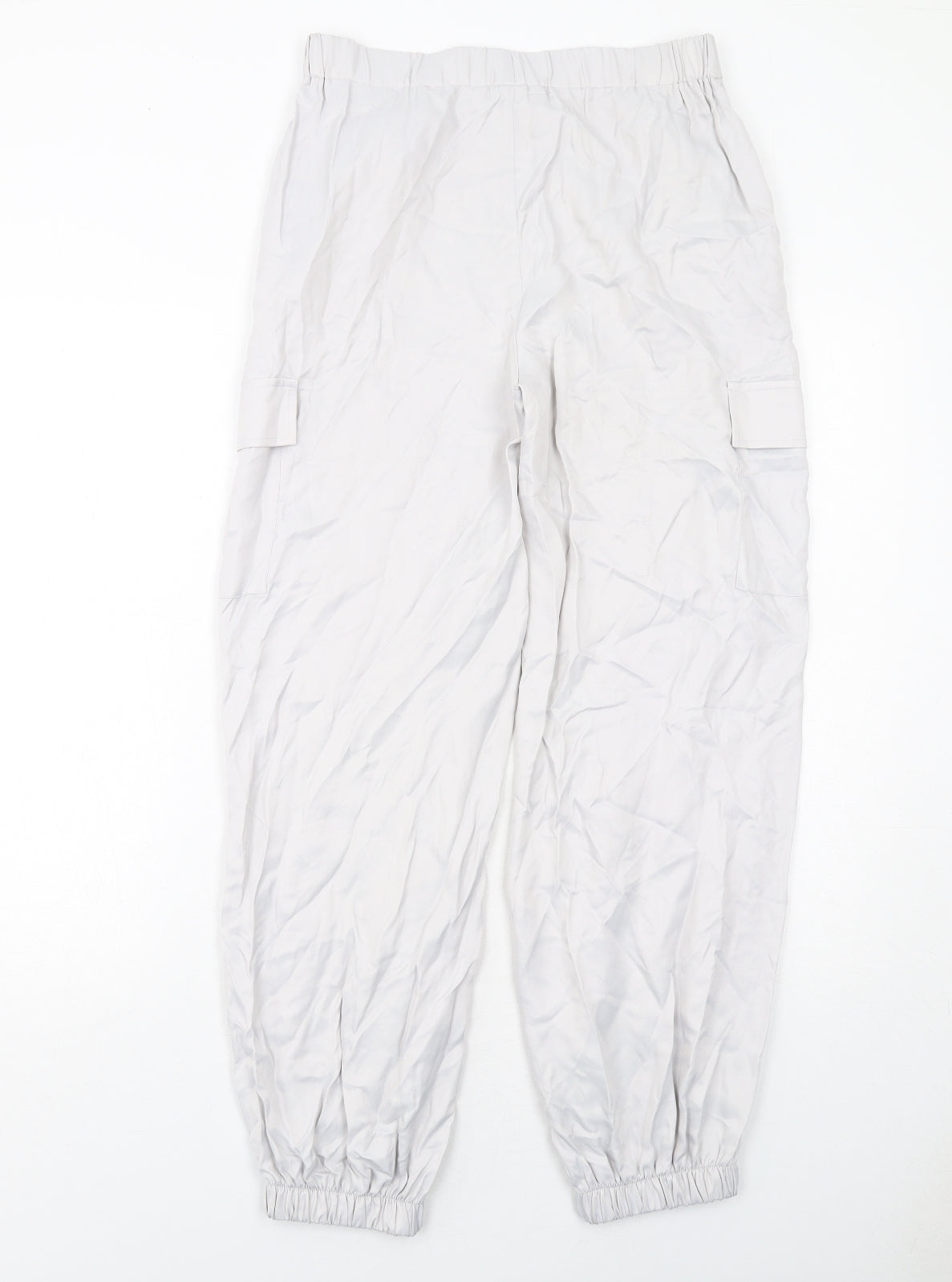 Marks and Spencer Girls Grey Viscose Cargo Trousers Size 13-14 Years Regular Zip