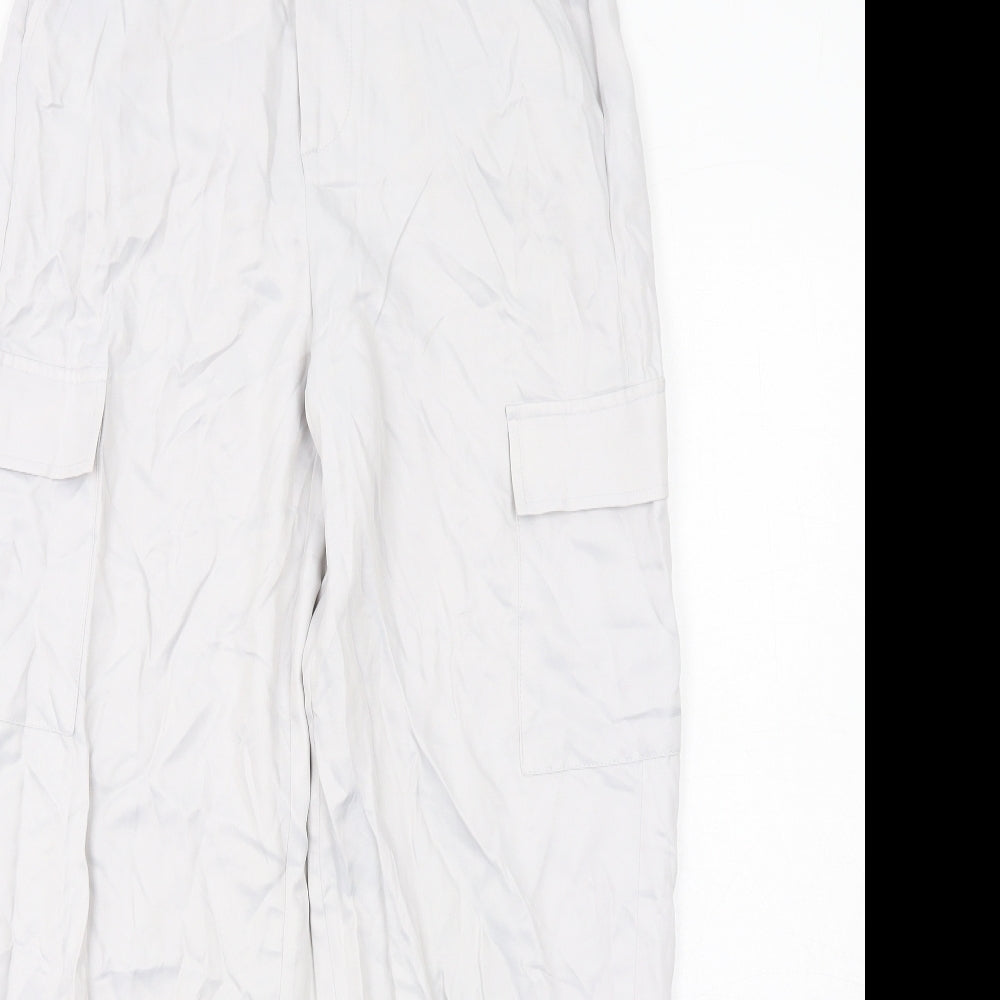 Marks and Spencer Girls Grey Viscose Cargo Trousers Size 13-14 Years Regular Zip