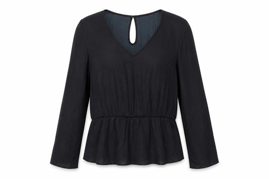 Front view of Marks & Spencer women’s black polyester basic blouse, size UK 10, v-neck