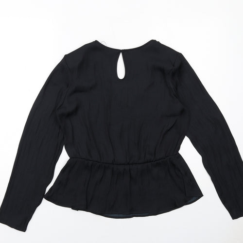 Marks and Spencer Womens Black Polyester Basic Blouse Size 10 V-Neck
