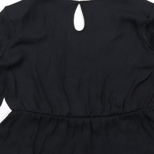 Marks and Spencer Womens Black Polyester Basic Blouse Size 10 V-Neck