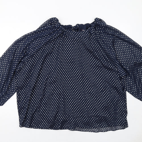 Marks and Spencer Womens Blue Polka Dot Polyester Basic Blouse Size 20 Round Neck
