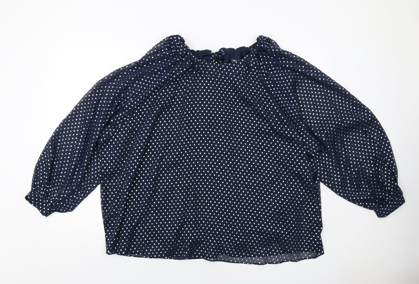 Marks and Spencer Womens Blue Polka Dot Polyester Basic Blouse Size 20 Round Neck