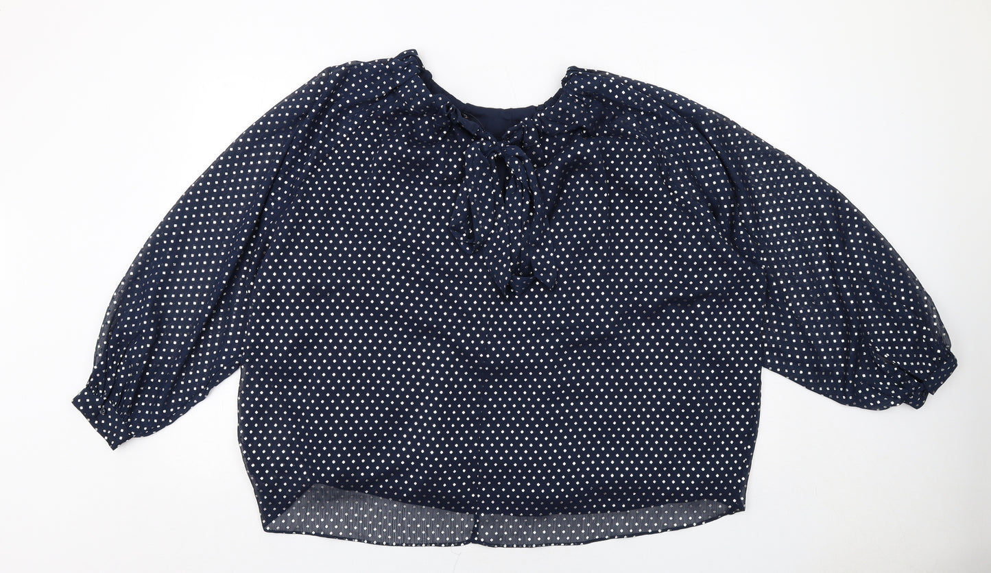 Marks and Spencer Womens Blue Polka Dot Polyester Basic Blouse Size 20 Round Neck
