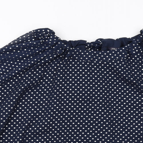 Marks and Spencer Womens Blue Polka Dot Polyester Basic Blouse Size 20 Round Neck