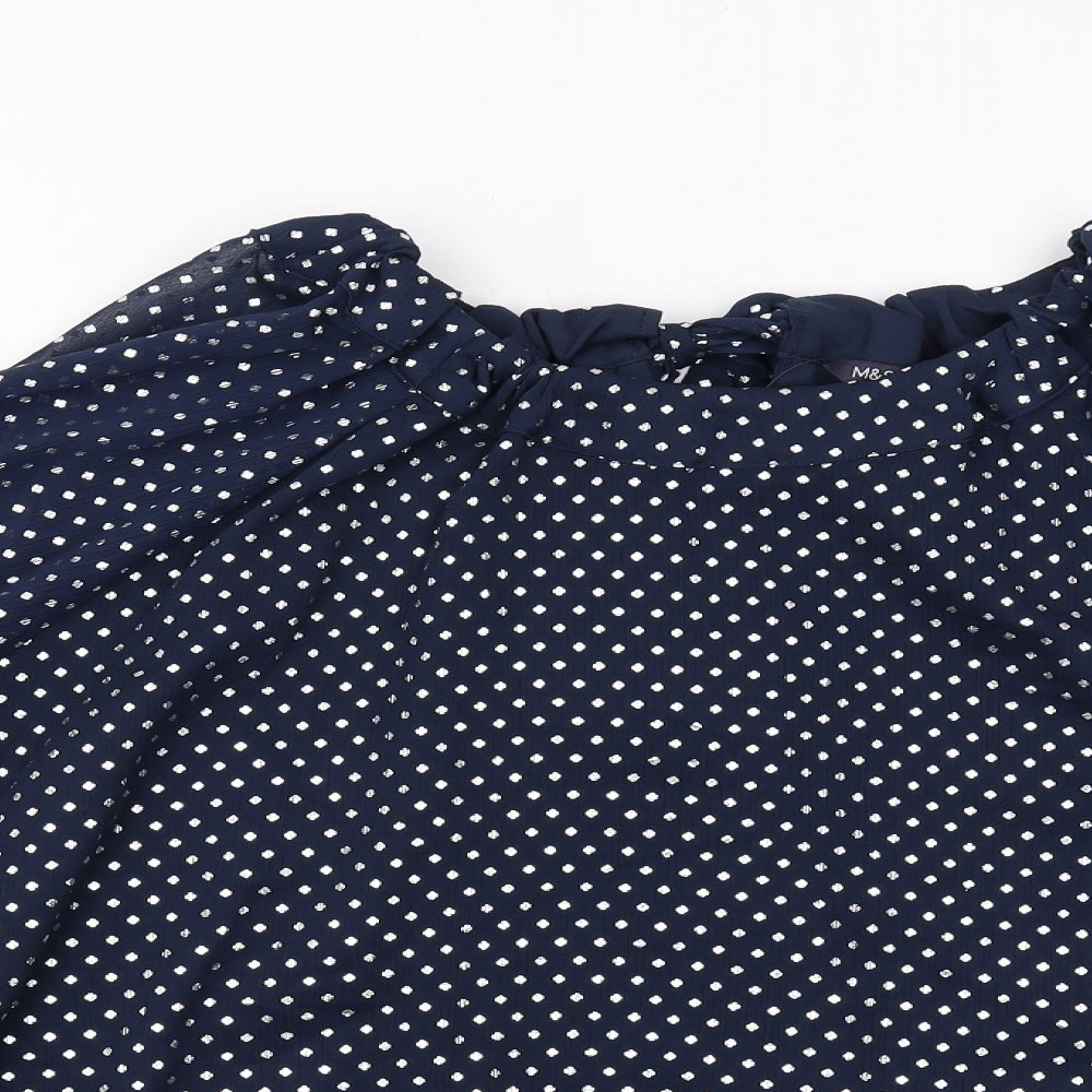 Marks and Spencer Womens Blue Polka Dot Polyester Basic Blouse Size 20 Round Neck