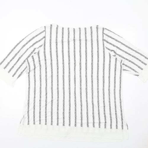 Marks and Spencer Womens White Striped Viscose Basic Blouse Size 22 Round Neck