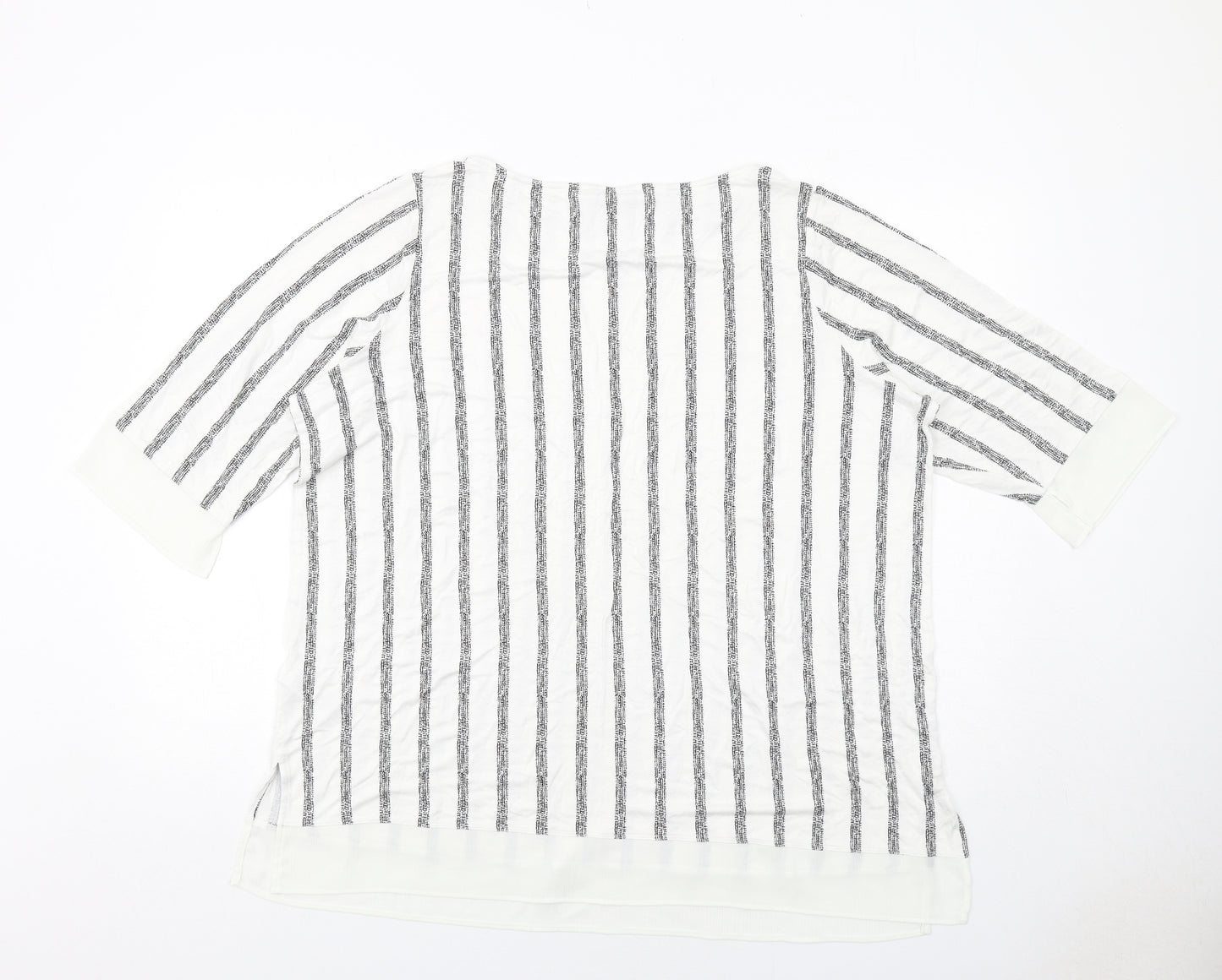 Marks and Spencer Womens White Striped Viscose Basic Blouse Size 22 Round Neck