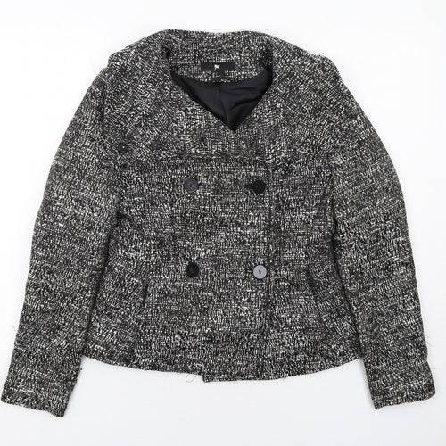 H&M Womens Black Geometric Jacket Blazer Size 6 Button