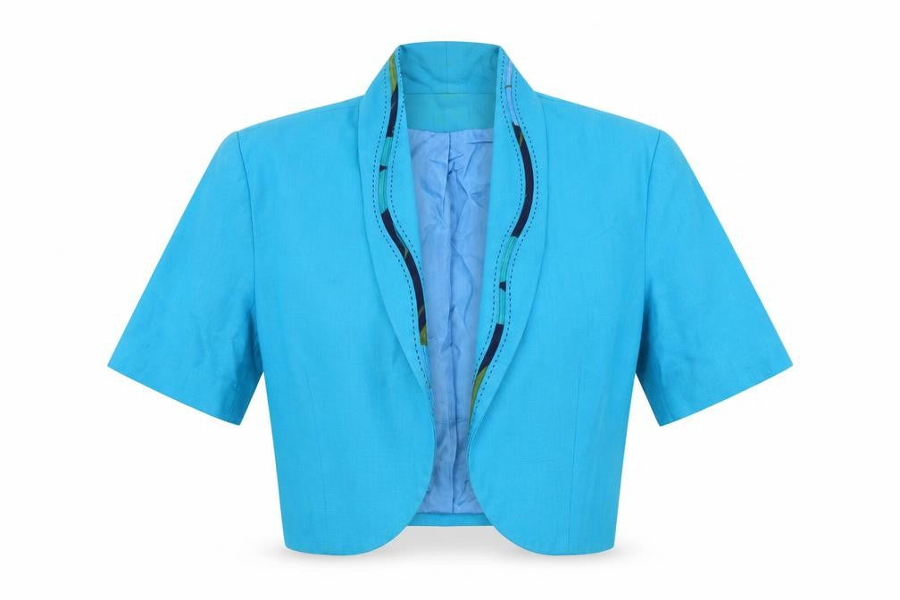 Front view of Karida women’s blue jacket blazer, size UK 14