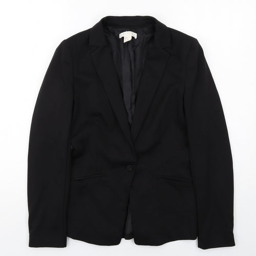 H&M Womens Black Polyester Jacket Suit Jacket Size 8