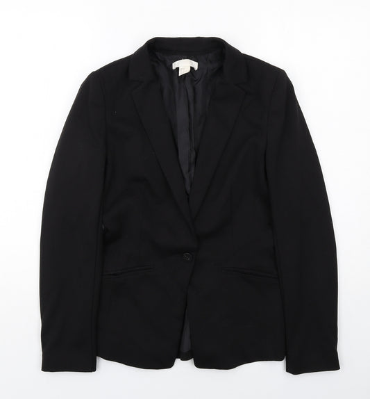 H&M Womens Black Polyester Jacket Suit Jacket Size 8