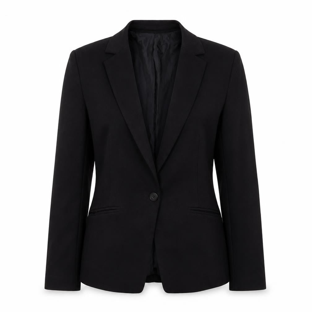 Front view of H&M women’s black polyester jacket suit jacket, size UK 8