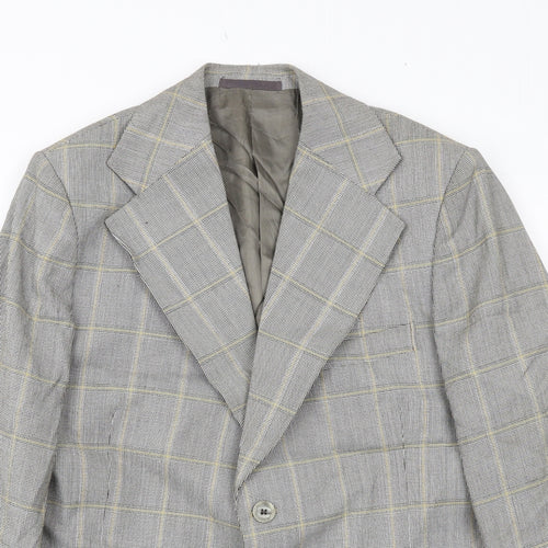Burleigh Mens Grey Plaid Polyester Jacket Blazer Size 42 Regular