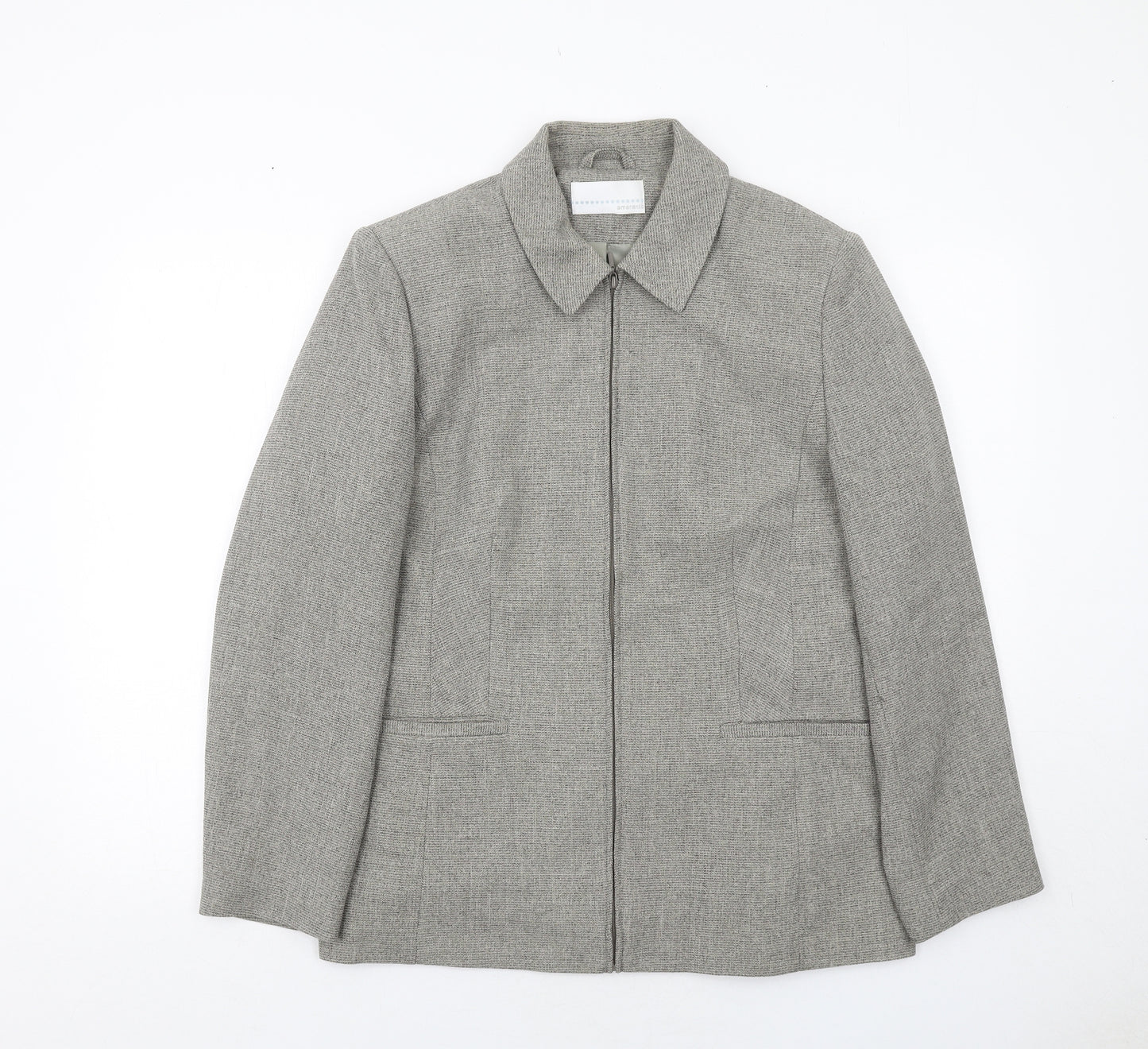 AMARANTO Womens Grey Geometric Jacket Size 16 Zip