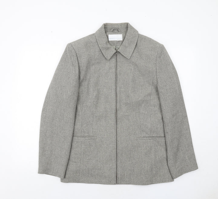 AMARANTO Womens Grey Geometric Jacket Size 16 Zip