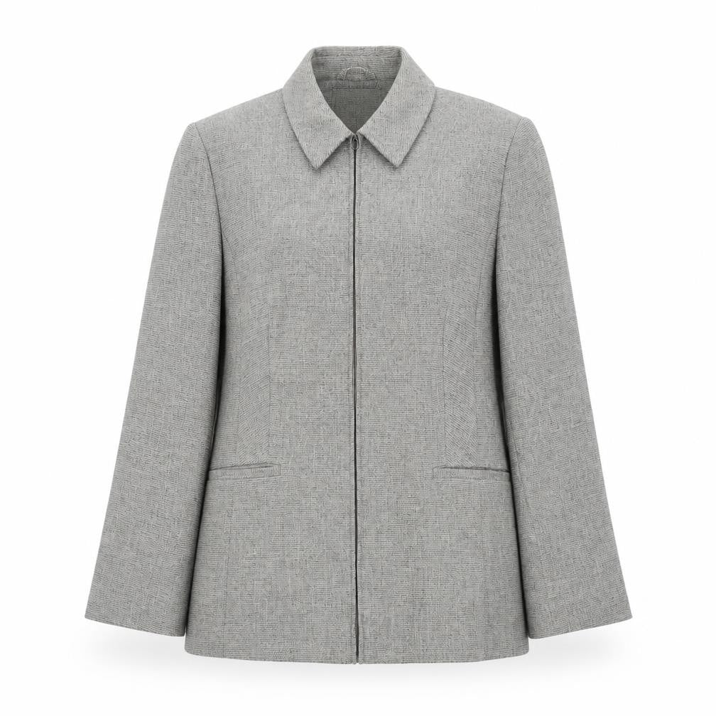 Front view of AMARANTO women’s grey geometric jacket, size UK 16, zip