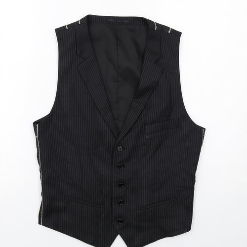 NEXT Mens Black Striped Polyester Jacket Suit Waistcoat Size 34 Regular