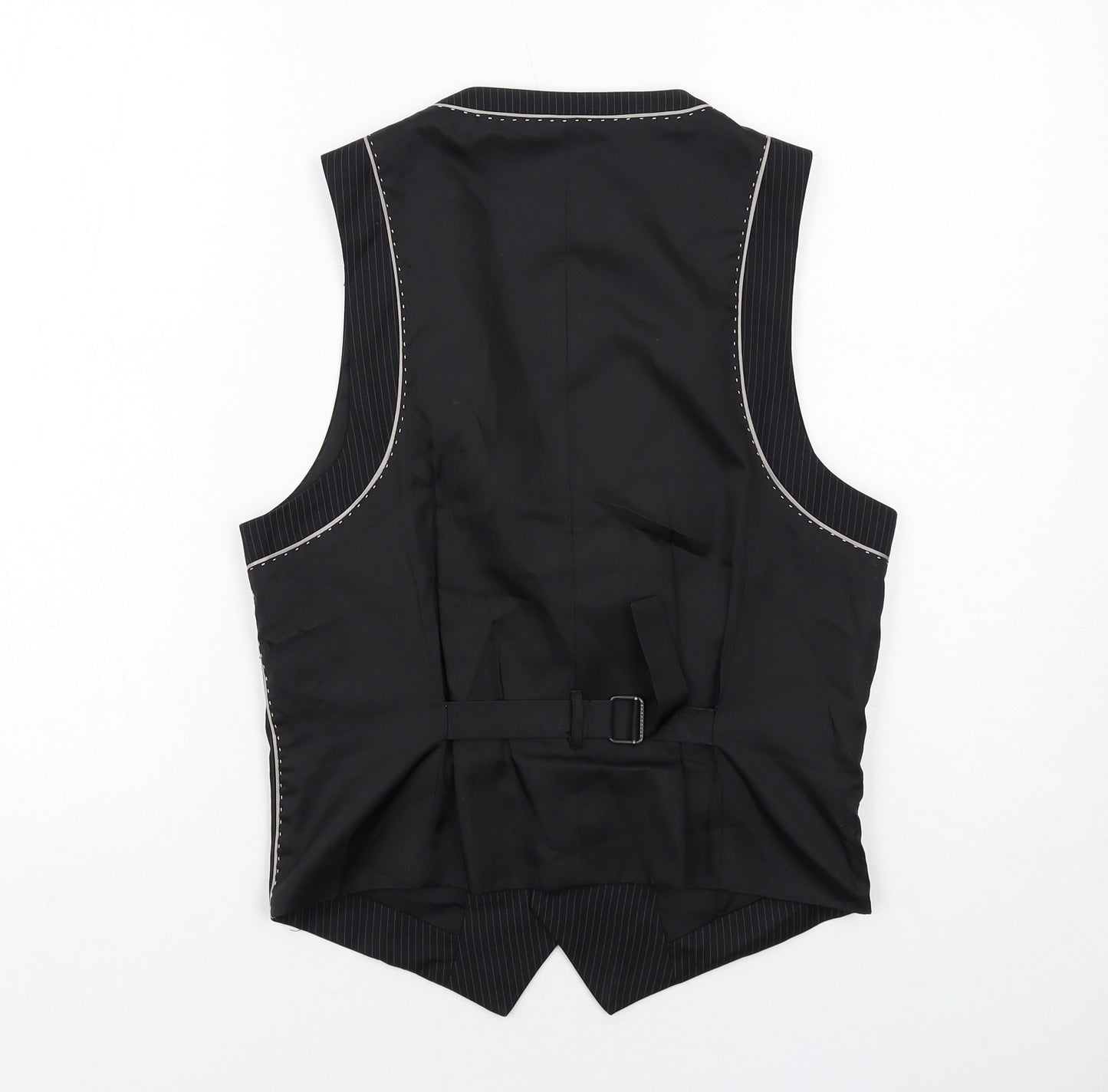 NEXT Mens Black Striped Polyester Jacket Suit Waistcoat Size 34 Regular