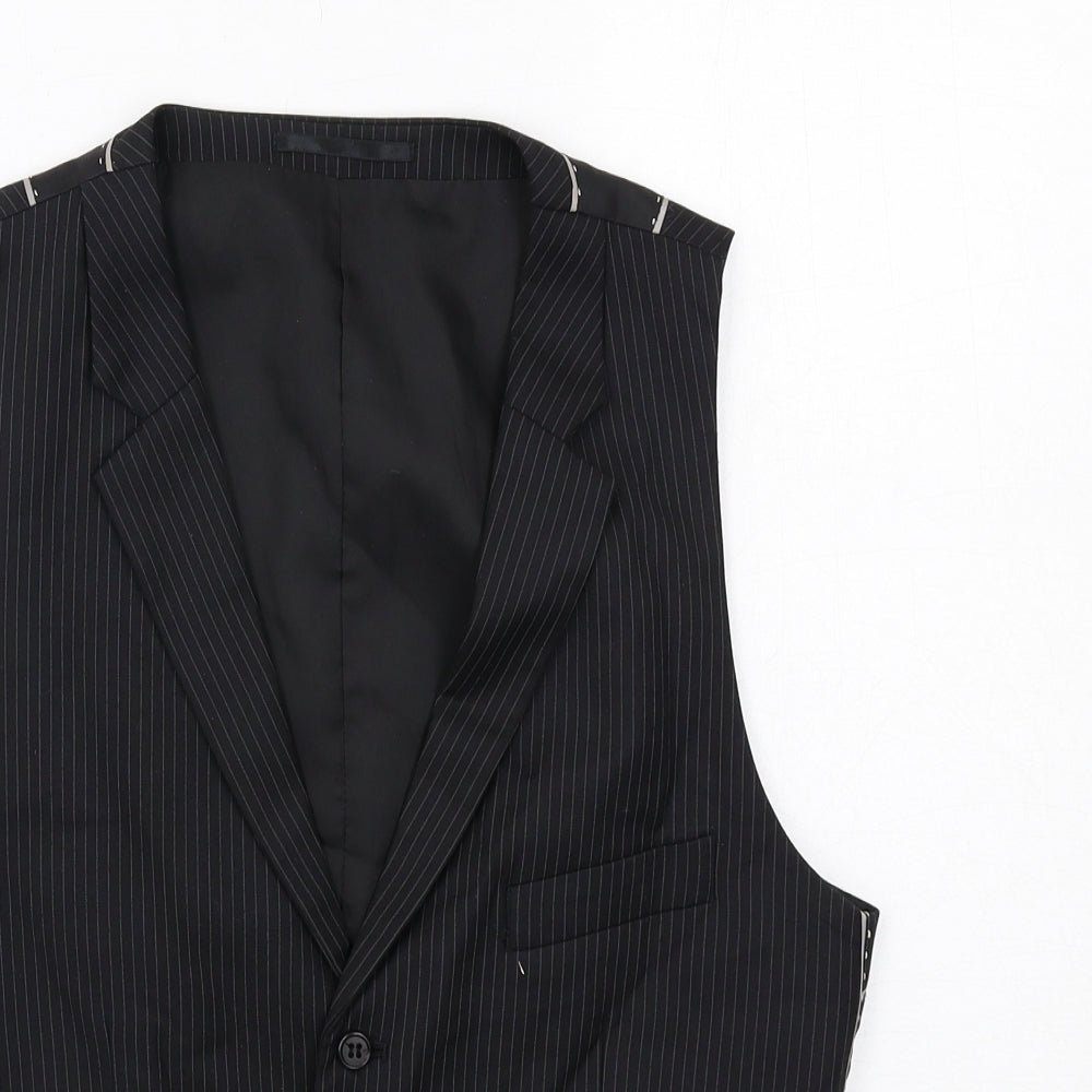 NEXT Mens Black Striped Polyester Jacket Suit Waistcoat Size 34 Regular