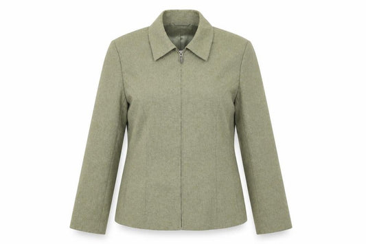 Front view of Berkertex women’s green geometric jacket, size UK 16, zip