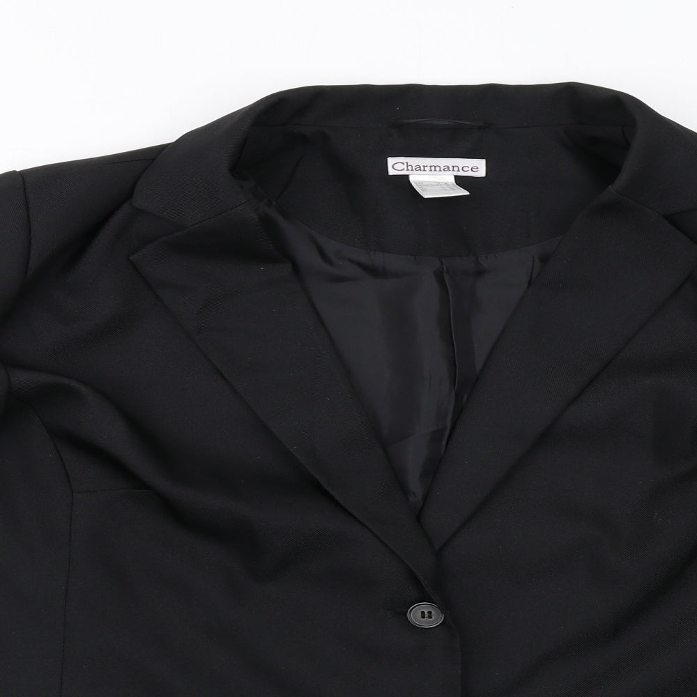 Charmance Womens Black Polyester Jacket Suit Size 22