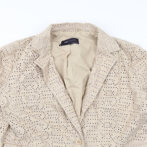 Marks and Spencer Womens Beige Jacket Blazer Size 16 Button - Broderie Anglaise