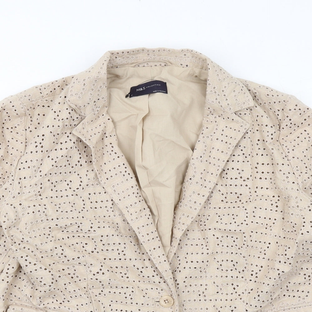 Marks and Spencer Womens Beige Jacket Blazer Size 16 Button - Broderie Anglaise