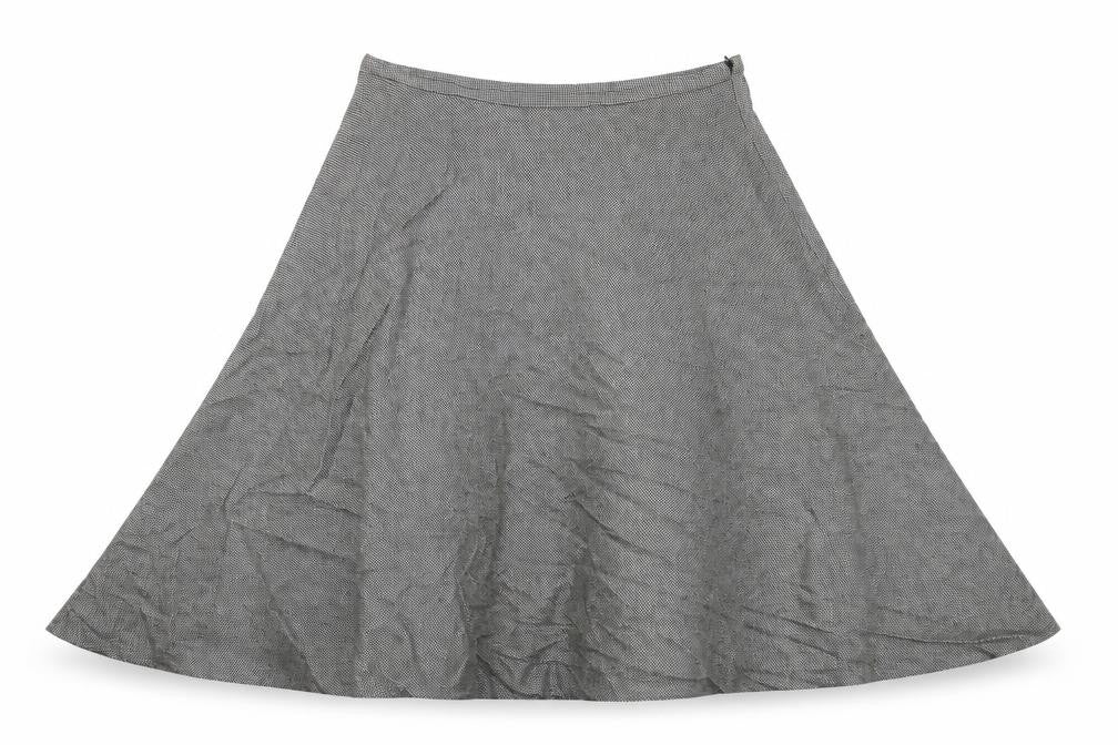 Front view of Phase Eight women’s black geometric polyester swing skirt, size UK 14, zip