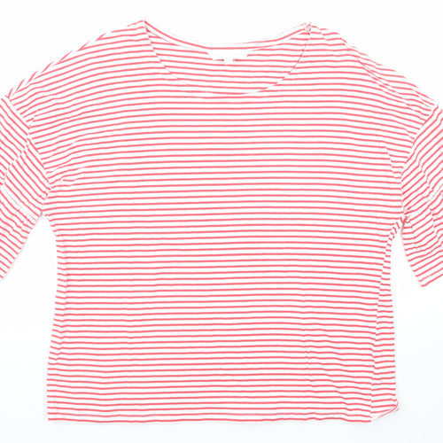 Amara Reya Womens Red Striped Cotton Basic T-Shirt Size 16 Round Neck