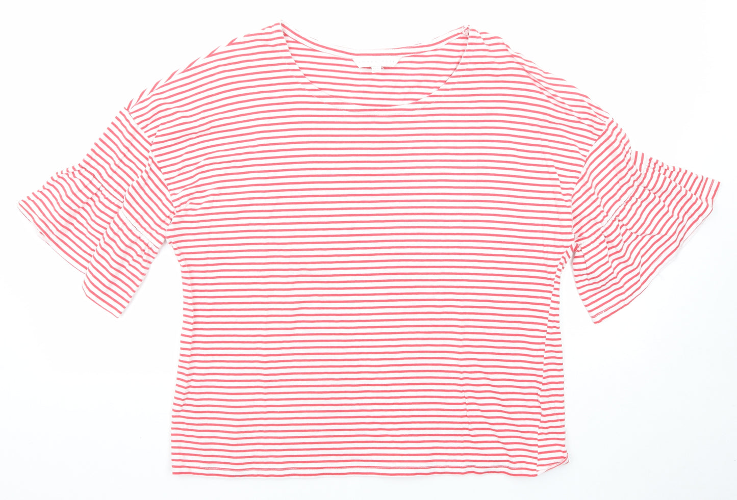 Amara Reya Womens Red Striped Cotton Basic T-Shirt Size 16 Round Neck