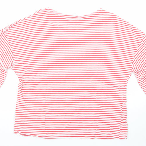 Amara Reya Womens Red Striped Cotton Basic T-Shirt Size 16 Round Neck