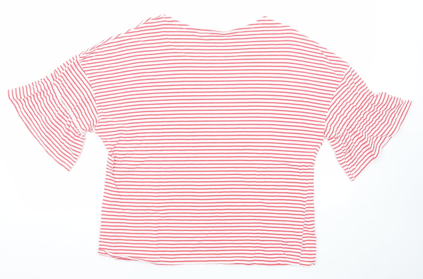 Amara Reya Womens Red Striped Cotton Basic T-Shirt Size 16 Round Neck