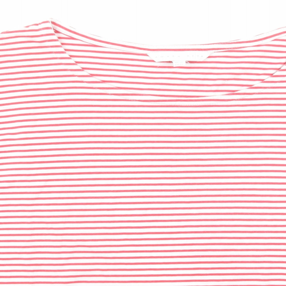 Amara Reya Womens Red Striped Cotton Basic T-Shirt Size 16 Round Neck