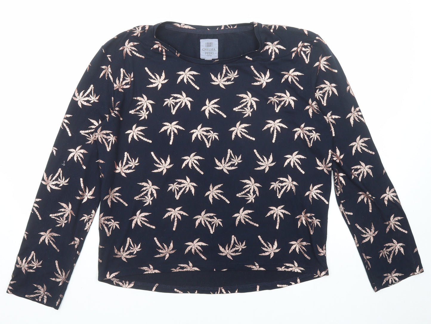 Chelsea Peers Womens Blue Geometric Polyester Basic T-Shirt Size S Round Neck - Palm Trees