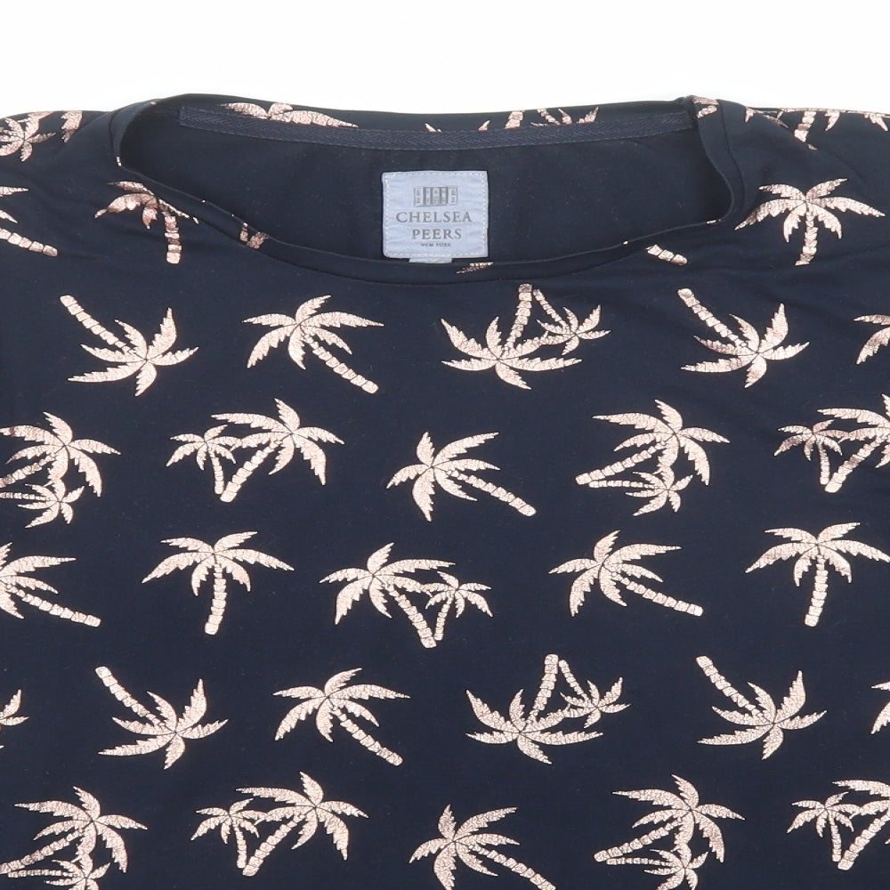 Chelsea Peers Womens Blue Geometric Polyester Basic T-Shirt Size S Round Neck - Palm Trees