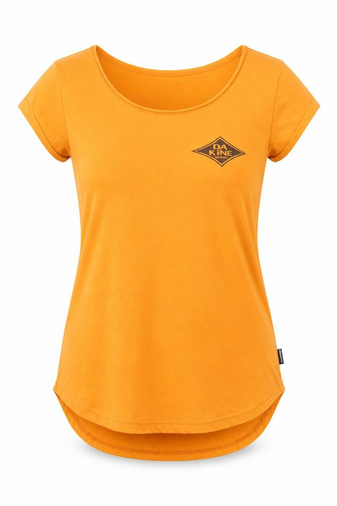 Front view of DAKINE women’s yellow cotton basic t-shirt, size XS, round neck