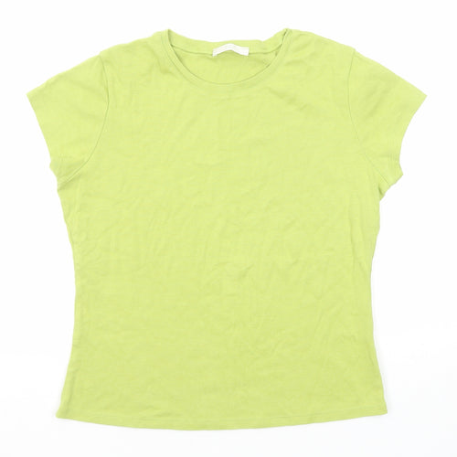 Marks and Spencer Womens Green Cotton Basic T-Shirt Size 14 Round Neck