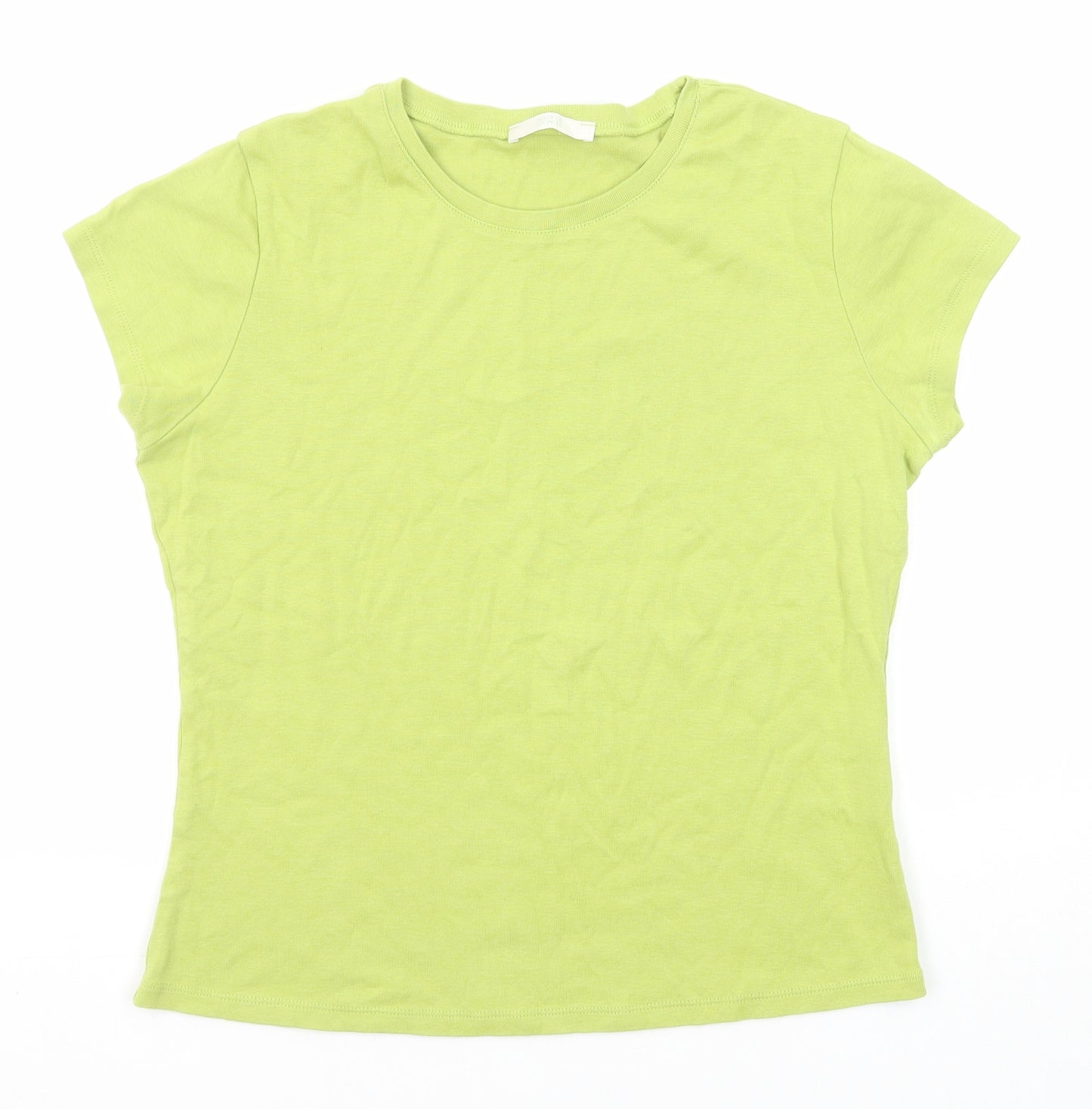 Marks and Spencer Womens Green Cotton Basic T-Shirt Size 14 Round Neck