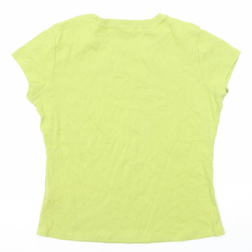 Marks and Spencer Womens Green Cotton Basic T-Shirt Size 14 Round Neck